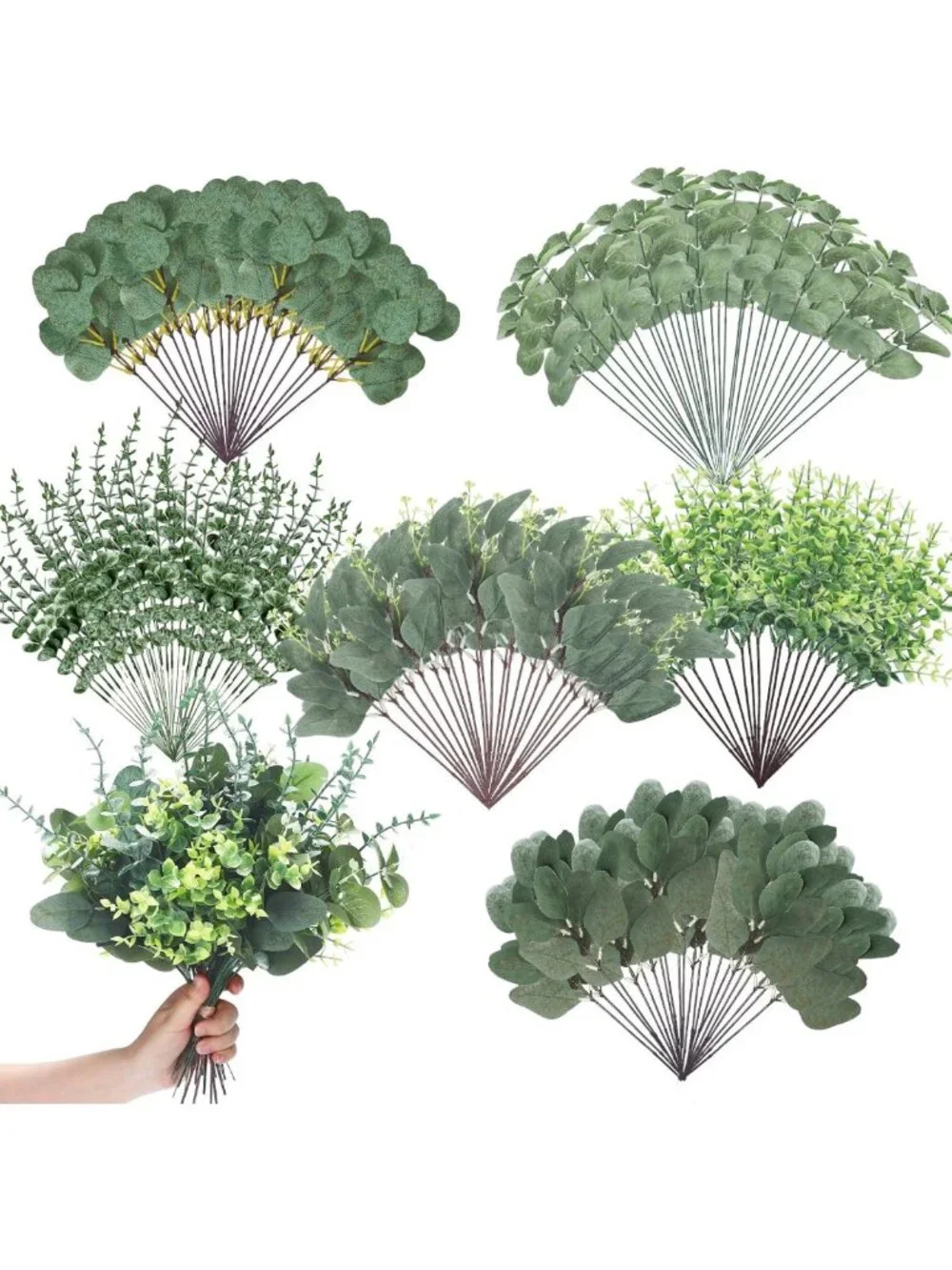 400 Pcs Mixed Eucalyptus Leaves Stems - Bulk Artificial Greenery Decor